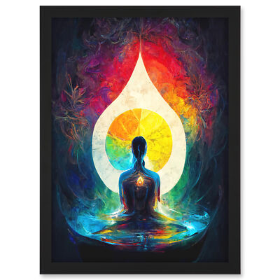 7 Chakra Meditation Energy Rainbow Relax Framed Wall Art Picture Print A3