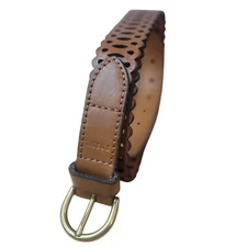 Fossil Cut Out Leather Belt, Scalloped Edge, Tan, Size Small (S) Stylish Design