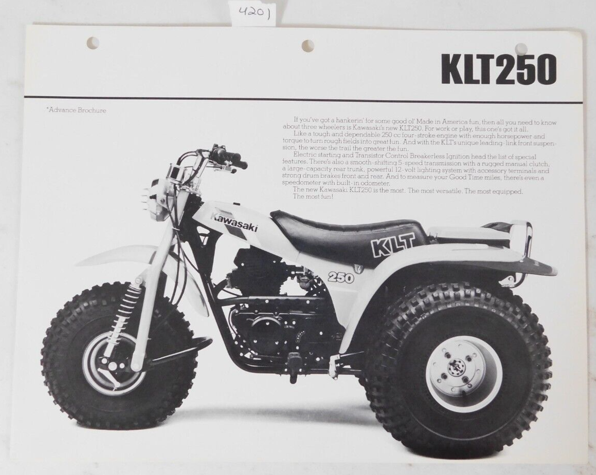 1982 Genuine Kawasaki KLT250 Trike KLT 250 Sales Ad Advance Dealer