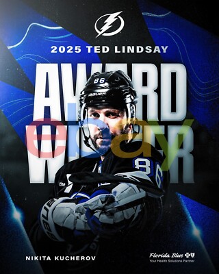 Nikita Kucherov 2025 Ted Lindsay Trophy Tampa Bay Lightning 8x10 NHL Photo