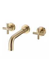 TRUSTMI Brushed Gold Faucet, Double Handle Wall Mounted Bathroom Sink Faucet