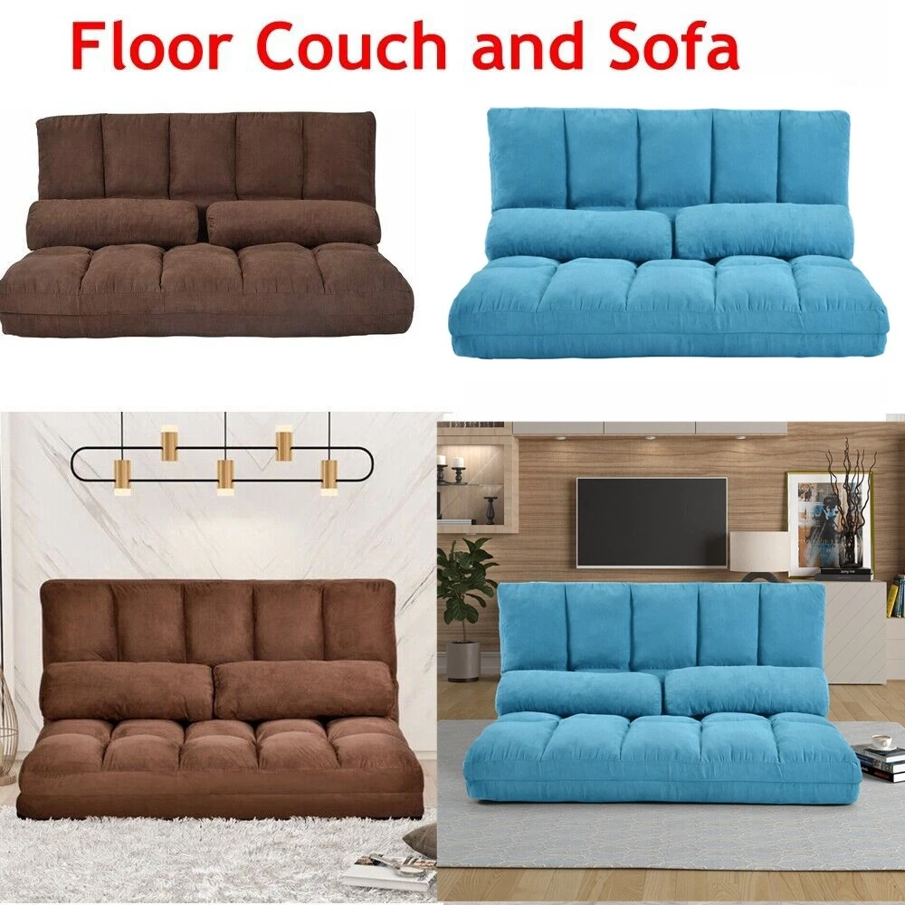 Double Chaise Lounge Sofa Chair Adjule Floor Couch With Two Pillows