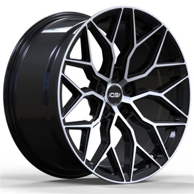 SET OF (4) OS WHEELS Si01 20x9 5x120 +32 Gloss Black Machine Face