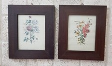 coppia di quadri quadretti vintage fiori vetro e cornice in legno