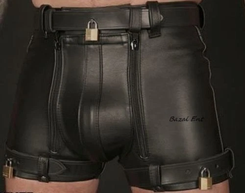 MEN'S LEATHER CHASTITY SHORTS (RESTRAINTS CHASTITY SHORTS) PADLOCKS(Free)