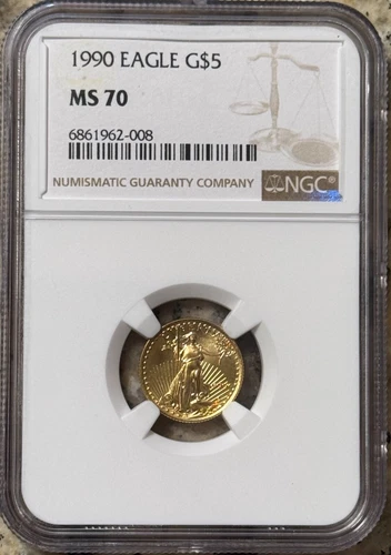 1990 1/10 Oz $5 Gold American Eagle NGC MS70 Better Date Coin Mint State 70