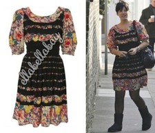 TOPSHOP Black Floral Stripe Folk Peasant Boho Belt Tea Dress ASO Lily Allen UK10