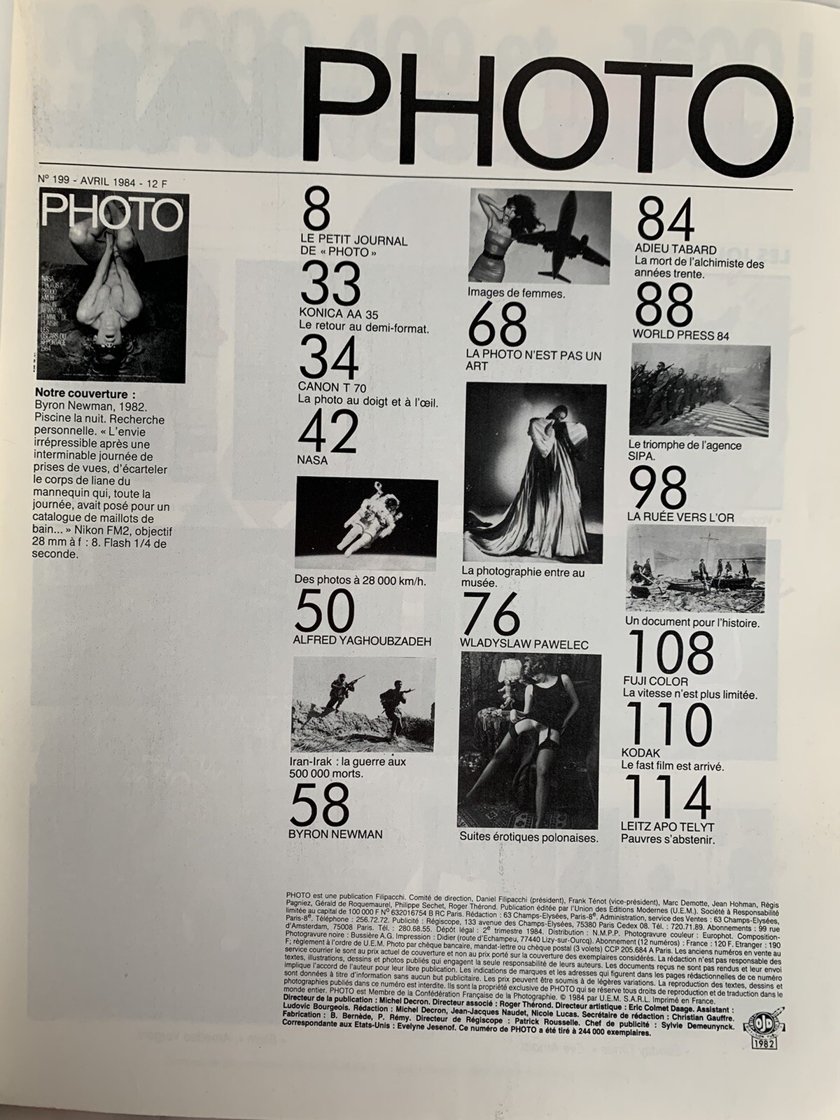 FRENCH PHOTO MAGAZINE 199 VINTAGE APRIL 1984 BYRON HELMUT NEWMAN RARE