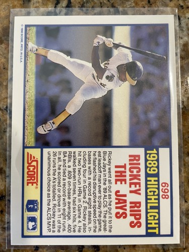 1990 Score #698 Rickey Henderson Oakland Athletics - Picture 2 of 2