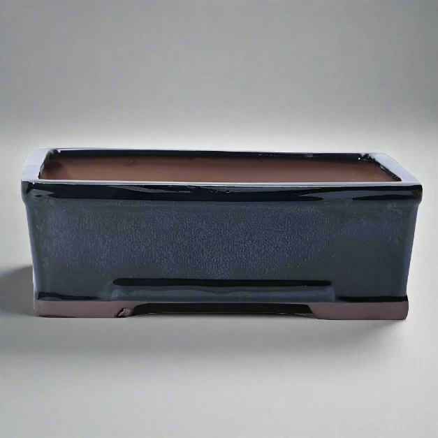 YORKSHIRE BONSAI 20cm Glazed Bonsai Pot | Rectangle | 20cm x 15cm x 6cm | Black