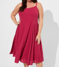 Torrid Midi Textured Cotton Trapeze Dress Red Bud Plus Size 4 4X 26 E90702