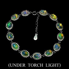 Silver Bracelet Opal Genuine Natural Mined Gems Solid Sterling 6 1/2 to 7 3/4 In