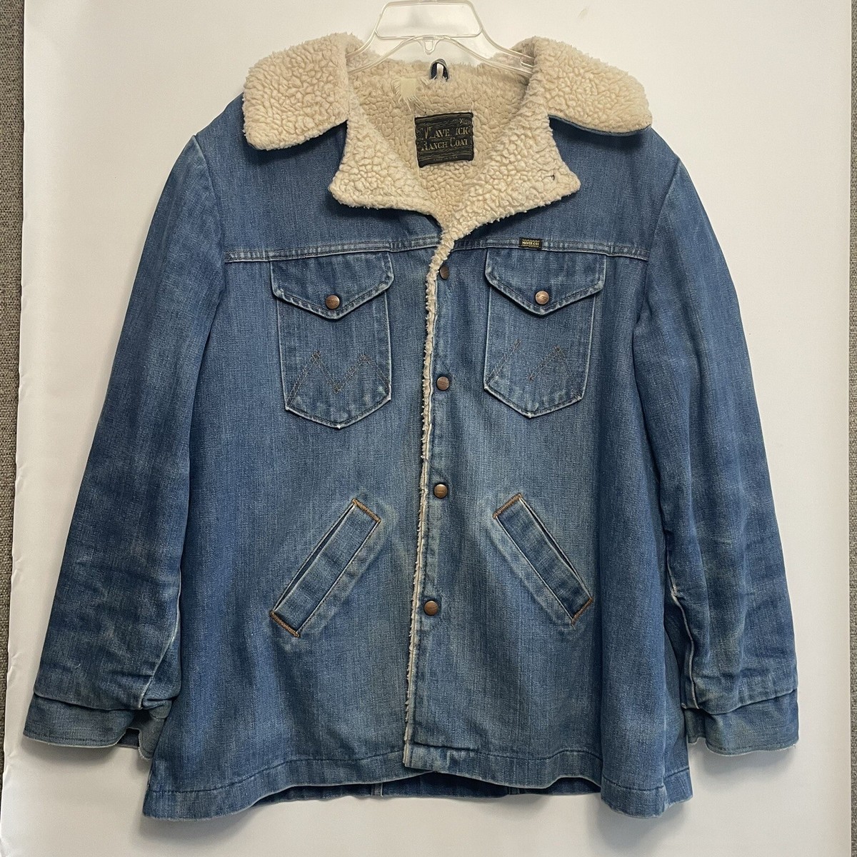 Vtg Maverick Ranch Chore Coat Men's XL Denim Sherpa Lined Snap