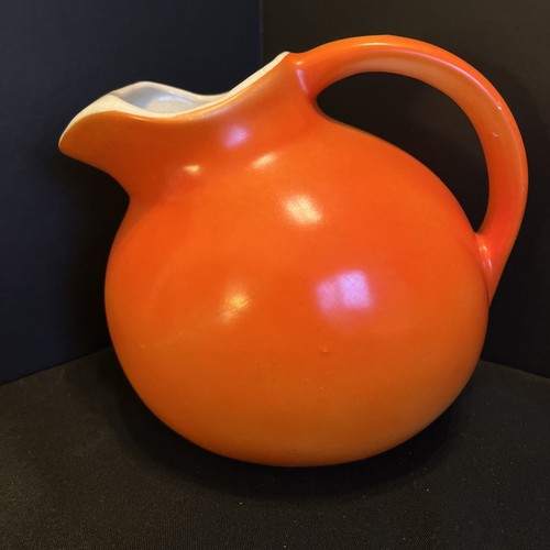 Vintage Kippkugel Krug USA Pottery Ice Lip Keramik Orange Bauernhaus 1940’s