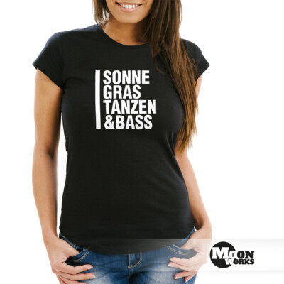 Damen T-Shirt Techno Drogen Sonne Gras Tanzen und Bass Festival-Shirt Moonworks 