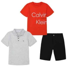 NEW Calvin Klein Toddler Boys 3-Piece Short Set, Red, Black, Gray, Size 2Toddler