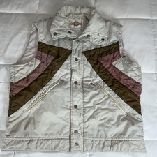 Vintage Pioneer Wear 70s 80s Womens Puffer Vest Pink  Brown Stripes Retro