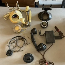 Lot Of Vintage Telephone Parts Rotary Dial Candlestick Wall Headset 