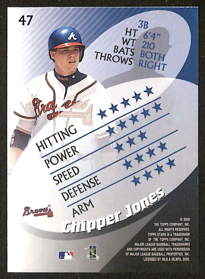 2000 Topps Stars #47 Chipper Jones Atlanta Braves - Image 2 of 2