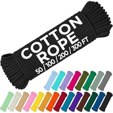 Cotton Rope 3/16 5 mm 200 FT Strong All-Purpose Braided 200 feet Black