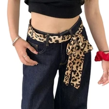 Fashion Leopard Print Long Skinny Scarf Neckerchief Necktie Handbag Wrap Handle