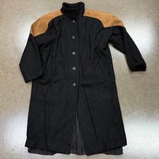 Michelle Francois Vintage 80s Wool Western Coat Black Tan Suede Trim Made in USA