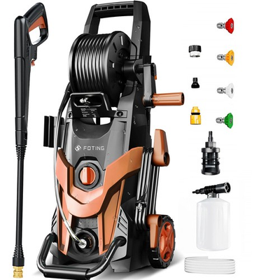 #ad FOTING PRESSURE WASHER 4500PSI 4 QUICK CONNECT NOZZLES HOSE amp; FILT RED BLACK $173.87