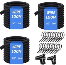 Set of 3 Sizes 10FT Braided Wire Loom Black Split-Sleeve Heat Resistant Cover
