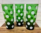 Set of 3 Vintage ANCHOR HOCKING Forest Green Polka Dot 6" Glasses MCM Retro