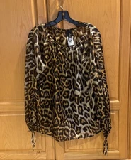 Just Cavalli Brown Animal Print Silk Long Sleeve Blouse Tunic Size 40/8