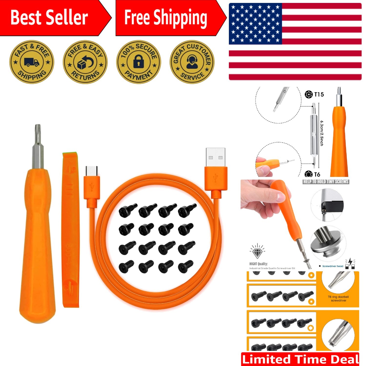 Orange Video Doorbell Kit with Screwdriver, 20 Screws & USB Charger-image