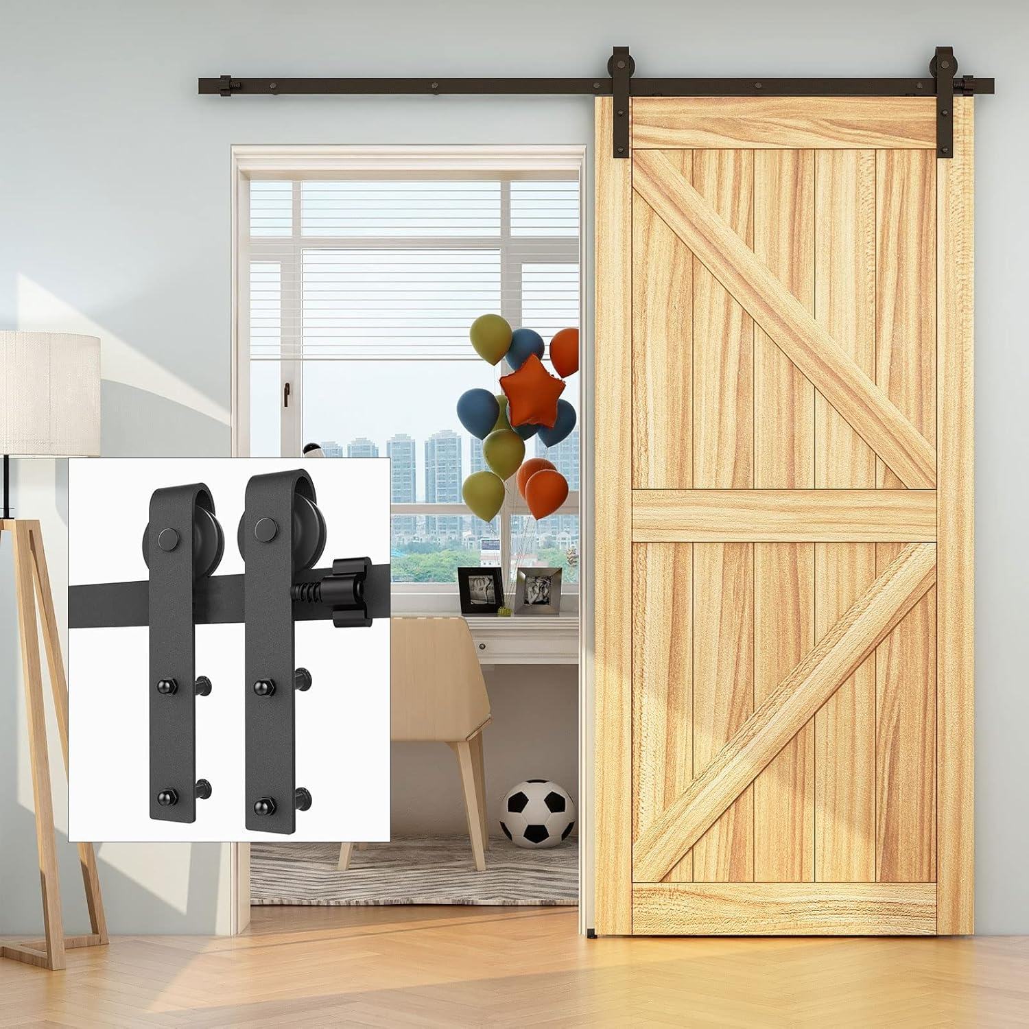 Upgrade 6.6FT Barn Door Hardware Kit with Noiseless Door Stopper, Easy to Instal