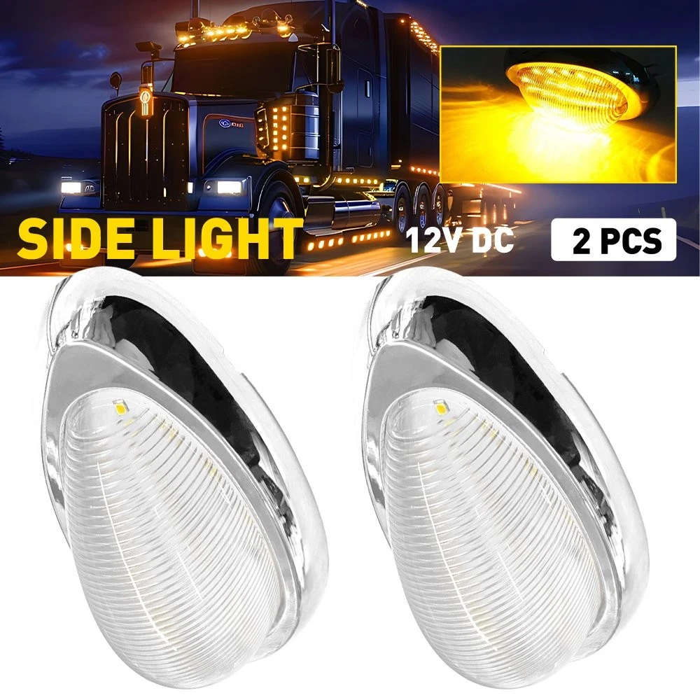 10 Luces Marcadoras Laterales LED ámbar Con Marco Cromado Para Freightliner Y Camiones 12V