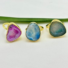 Beautiful Geode Druzy Rings Gold Plated Collet Setting Adjustable Fashion Rings
