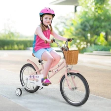 18" Kids Bike w/Height Adjustable Handlebar Seat Basket Bell Training Wheels