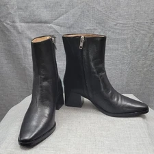 Madewell The Ardin Ankle Black Leather Boot Block Heel Women's SZ 8