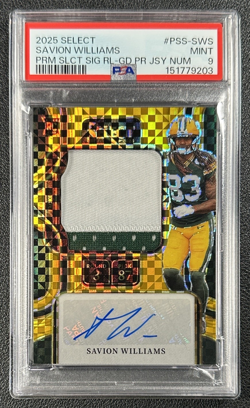 Savion Williams Panini Select Prime Selection Signatures Relics #PSSSWS Gold Prizm Jersey Number