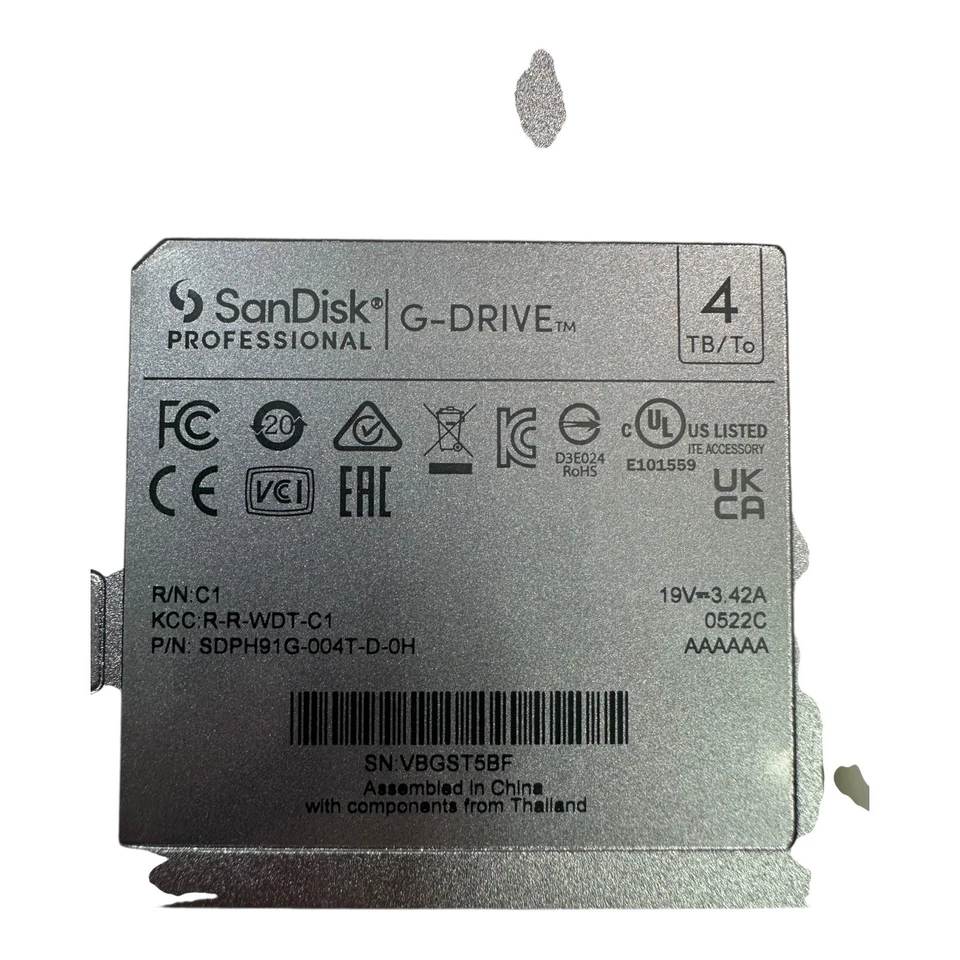 SanDisk G Drive Professional 4TB External Hard Drive USB-C Silver HDD Tested - Image 4 of 4