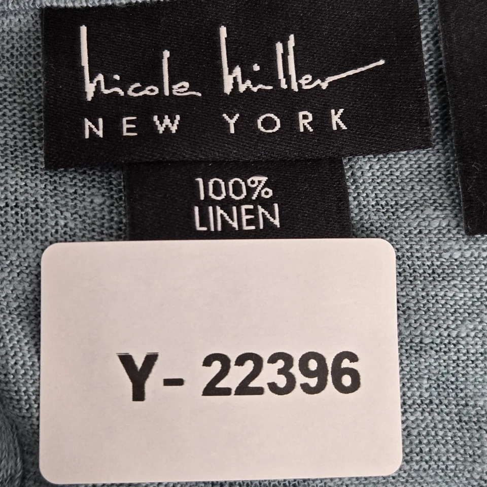 Nicole Miller 女式衬衫 XL 蓝色亚麻纽扣圆领正面 — 第 2/4 张图片