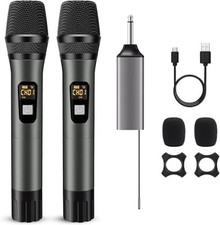 Wireless Dual Handheld UHF Microphone System Rechargeable 200ft Karaoke