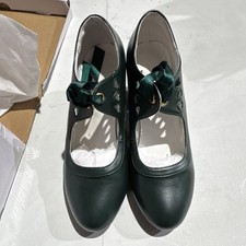 Green Character Dance Shoes with Ribbon Strap and Low Heel