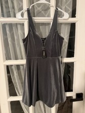 Express Gray Velvet V-Neck Strappy Sleeveless Mini Tank Dress Size XS