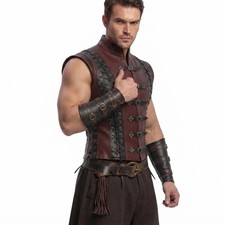 Men's Medieval Leather Vest Warrior Costume Steampunk Gothic Armor Corset