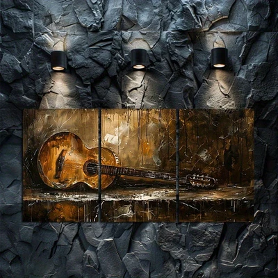 3pcs Oil Painting of a Wild, Unrestrained Guitar Wall Art Canvas Framed 50x70cm - Image 1 of 3
