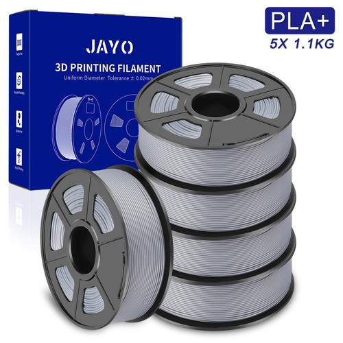 JAYO 5*1.1KG PLA+ Silver 3D Printer Filament 1.75mm Warping Free Better Adhesion