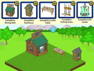 2023 Webkinz 5-pc MARSHMALLOW: CampKinz Dining Hall, Outhouse, Crafts Table+