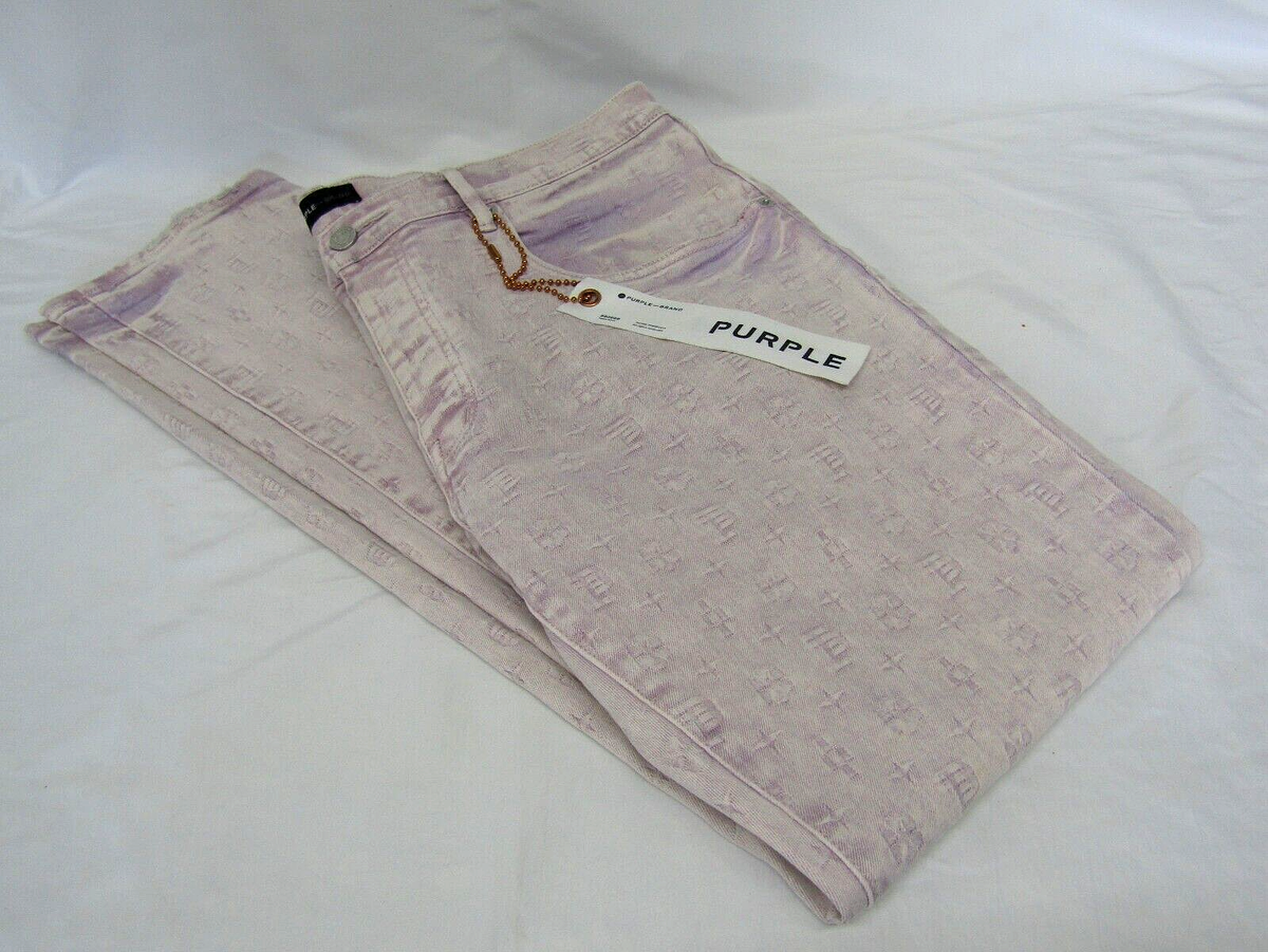 PURPLE BRAND P001 Lavender Monogram Jacquard Distressed Men's
