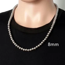 4/6/8/10mm Real Stainless Steel Solid Heavy Bead Ball Chain Necklace Never Fade