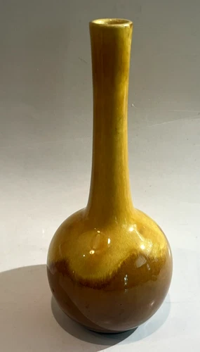 ROYAL HAEGER USA 10" LAVA DRIP GLAZE VASE YELLOW / BROWN MID CENTURY ART POTTERY