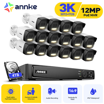 ANNKE 12MP 16CH NVR 3K POE AI Color Security Camera System 5MP Audio Recording